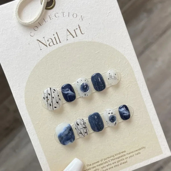 10-Piece Handmade Acrylic Short Press-On Nail Set for Girls - Detachable Stick-On False Nails with Glue for Stunning Manicures